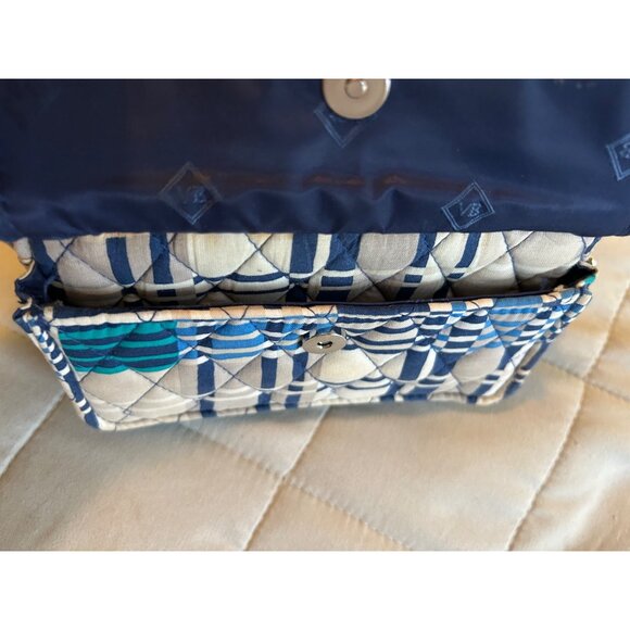 Vera Bradley Crossbody Wallet Purse Bag Blue Beige Geometric Print Quilted Trave - Picture 10 of 12